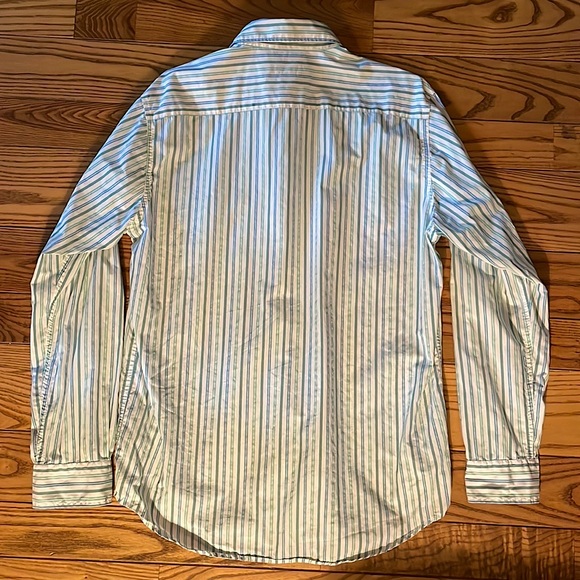 🦅 American Eagle Green Striped Button Down, Medium - Picture 2 of 3